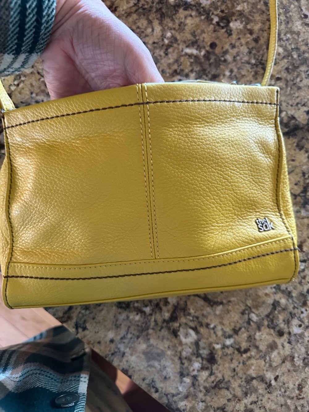 The Sak Yellow Demi Crossbody bag with Multicolor Woven Lining buttery soft